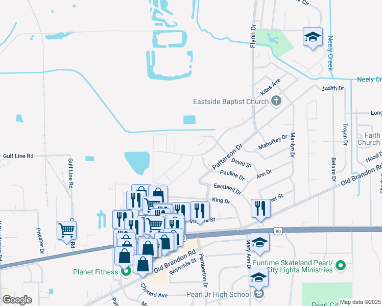 map of restaurants, bars, coffee shops, grocery stores, and more near 3216 Harle Street in Pearl
