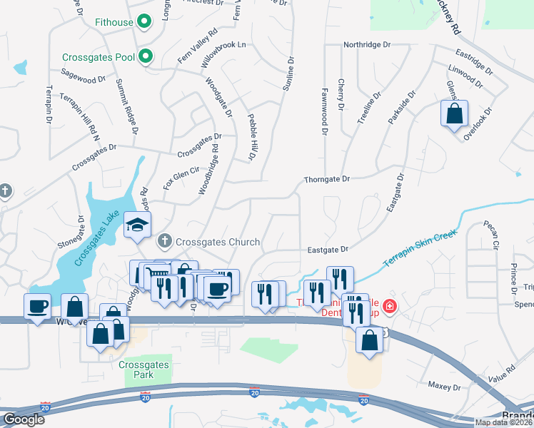 map of restaurants, bars, coffee shops, grocery stores, and more near 32 Dawnview Drive in Brandon