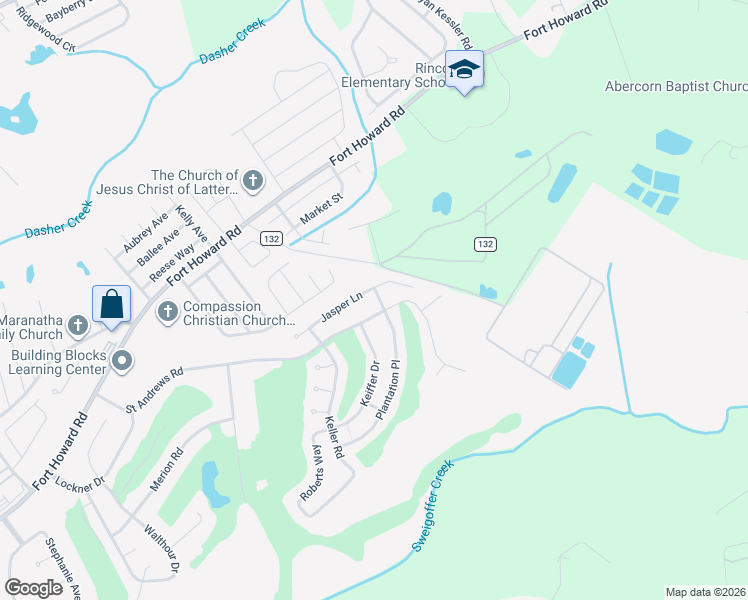 map of restaurants, bars, coffee shops, grocery stores, and more near 202 Millen Drive in Rincon
