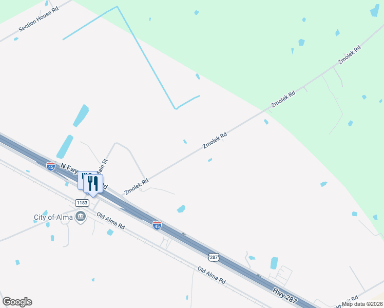 map of restaurants, bars, coffee shops, grocery stores, and more near 285 Zmolek Road in Ennis