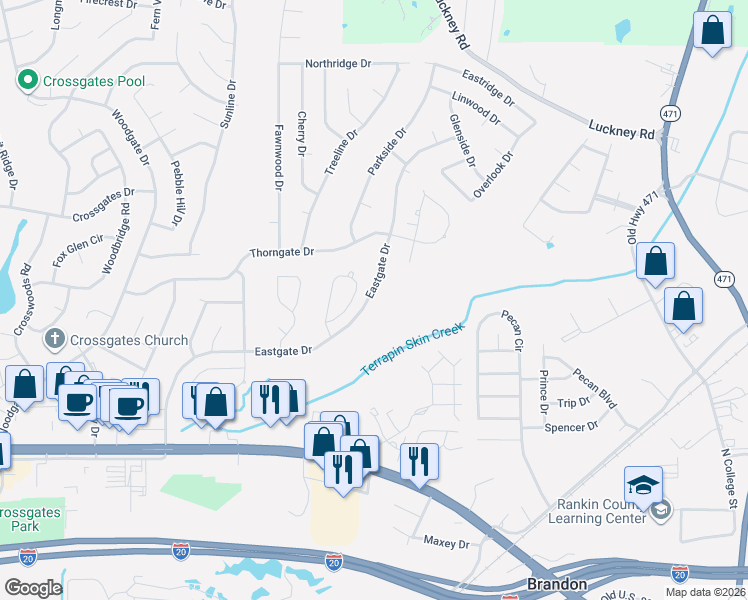 map of restaurants, bars, coffee shops, grocery stores, and more near 52 Eastgate Drive in Brandon