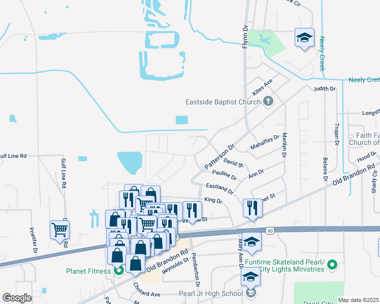 map of restaurants, bars, coffee shops, grocery stores, and more near 3216 Harle Street in Pearl