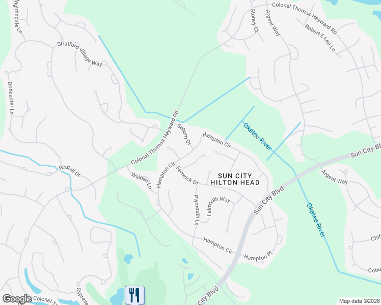 map of restaurants, bars, coffee shops, grocery stores, and more near 134 Hampton Circle in Okatie