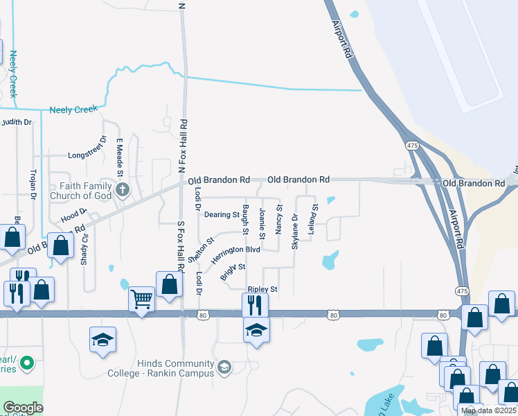 map of restaurants, bars, coffee shops, grocery stores, and more near 127 Joanie Street in Pearl