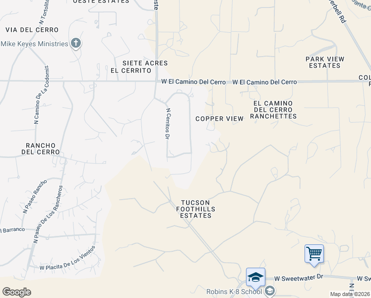 map of restaurants, bars, coffee shops, grocery stores, and more near 4521 North Paseo De Los Cerritos in Tucson