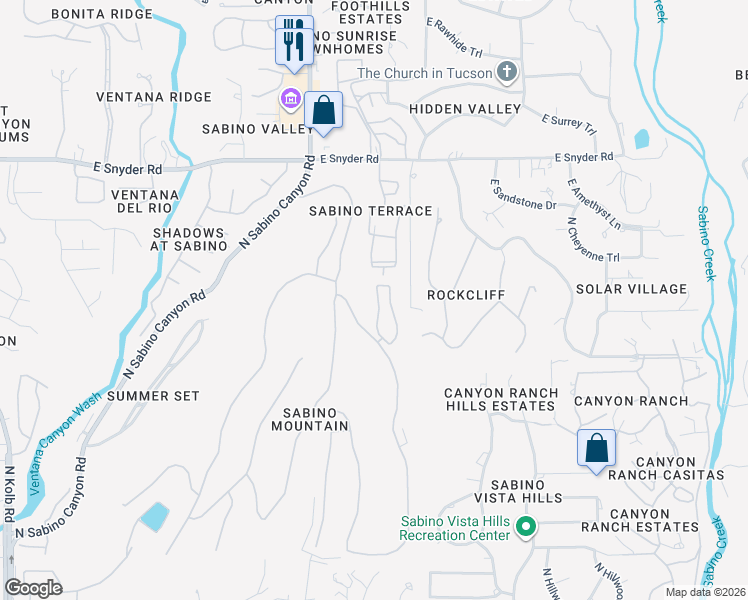 map of restaurants, bars, coffee shops, grocery stores, and more near 4503 North Little Rock Drive in Tucson