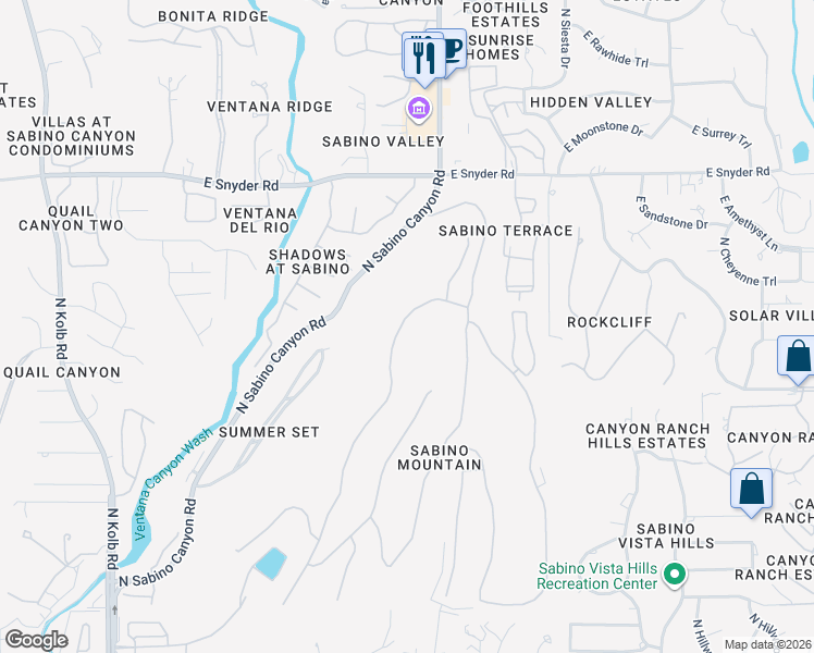 map of restaurants, bars, coffee shops, grocery stores, and more near 4516 North Black Rock Drive in Tucson