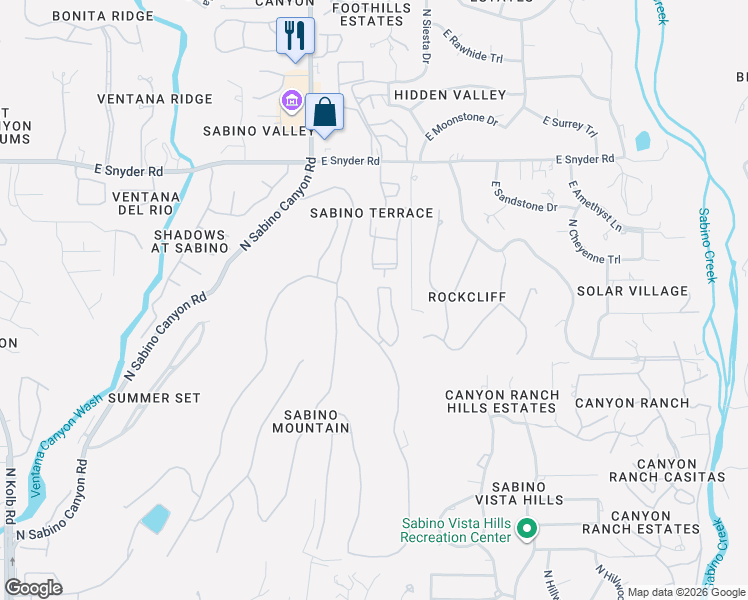 map of restaurants, bars, coffee shops, grocery stores, and more near 4523 North Little Rock Drive in Tucson