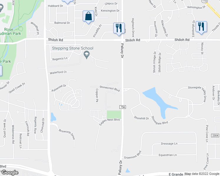 map of restaurants, bars, coffee shops, grocery stores, and more near 1850 Stonecrest Boulevard in Tyler