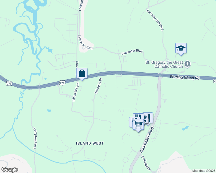 map of restaurants, bars, coffee shops, grocery stores, and more near 12 Island West Court in Bluffton