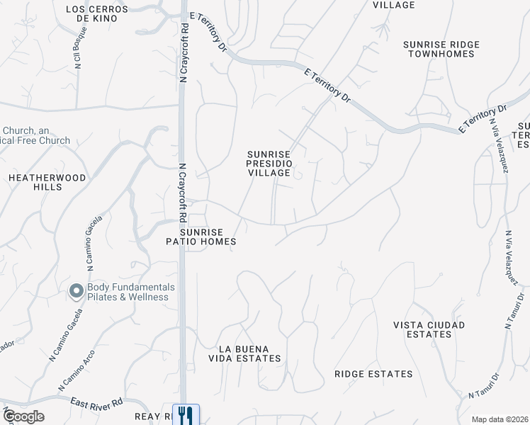 map of restaurants, bars, coffee shops, grocery stores, and more near 4500 North Pso Bocoancos in Tucson