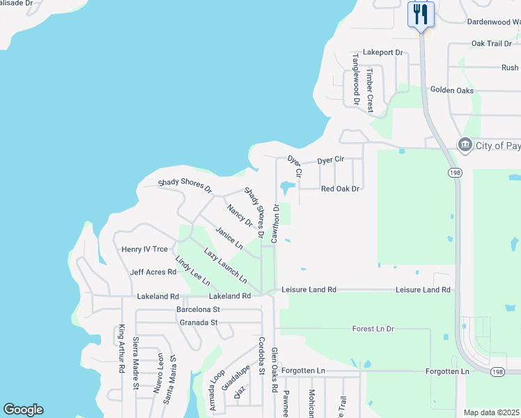 map of restaurants, bars, coffee shops, grocery stores, and more near 288 Shady Shores Dr in Mabank