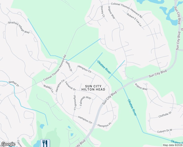 map of restaurants, bars, coffee shops, grocery stores, and more near 7 Cheswell Court in Bluffton