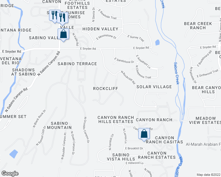 map of restaurants, bars, coffee shops, grocery stores, and more near 4535 North Buckskin Way in Tucson