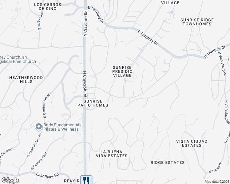 map of restaurants, bars, coffee shops, grocery stores, and more near 4500 North Pso Bocoancos in Tucson