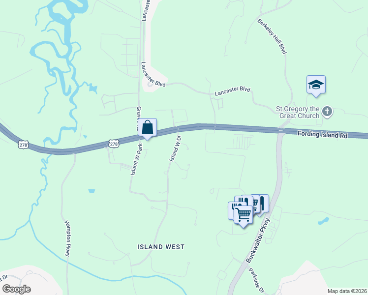 map of restaurants, bars, coffee shops, grocery stores, and more near 4 Island West Court in Bluffton