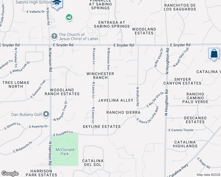 map of restaurants, bars, coffee shops, grocery stores, and more near 4480 North Bonanza Avenue in Tucson