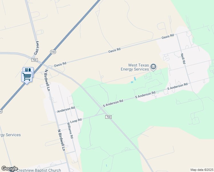 map of restaurants, bars, coffee shops, grocery stores, and more near 2300-2618 North Anderson Road in Big Spring