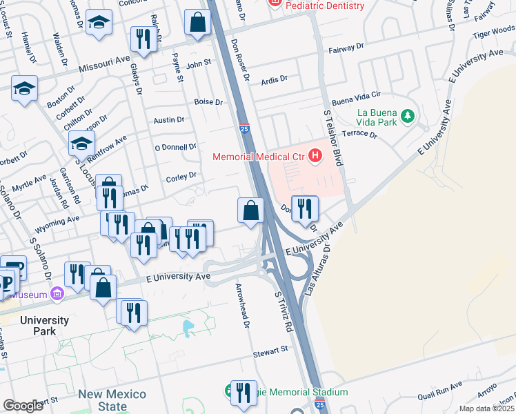 map of restaurants, bars, coffee shops, grocery stores, and more near 2558 South Triviz Drive in Las Cruces