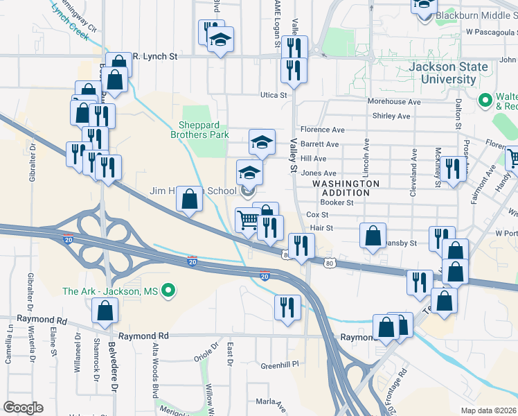 map of restaurants, bars, coffee shops, grocery stores, and more near in Jackson