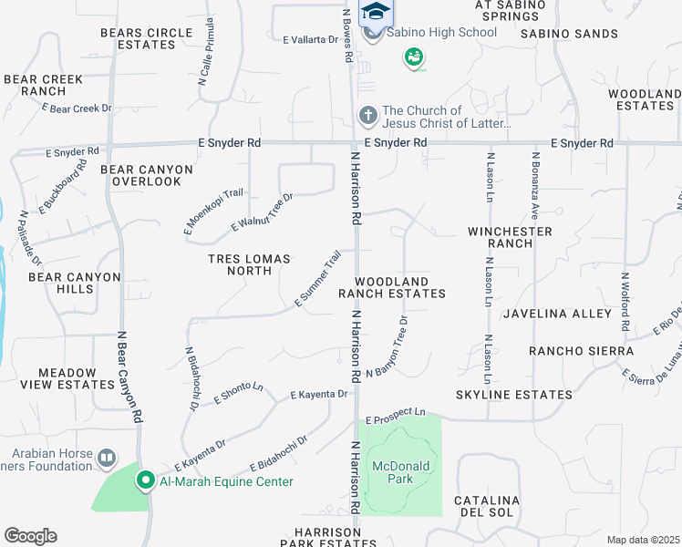 map of restaurants, bars, coffee shops, grocery stores, and more near 9460 East Summer Trail in Tucson