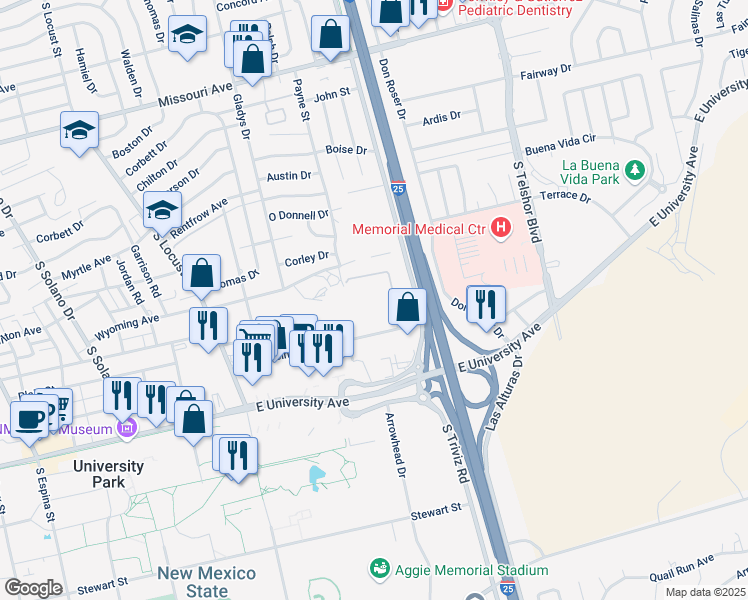 map of restaurants, bars, coffee shops, grocery stores, and more near 2050 Wisconsin Avenue in Las Cruces