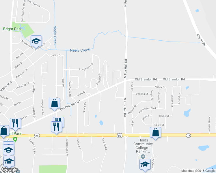 map of restaurants, bars, coffee shops, grocery stores, and more near 101 Whispering Oaks Crossing in Pearl