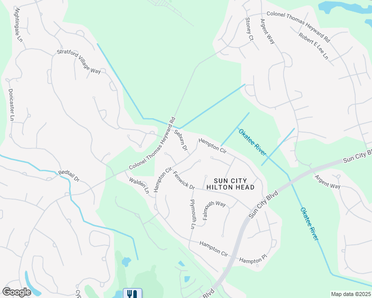map of restaurants, bars, coffee shops, grocery stores, and more near 25 Seburn Drive in Okatie