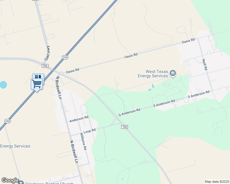 map of restaurants, bars, coffee shops, grocery stores, and more near 2300 North Anderson Road in Big Spring