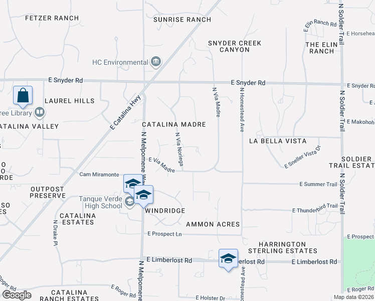 map of restaurants, bars, coffee shops, grocery stores, and more near 11301 East Placita Cibuta in Tucson