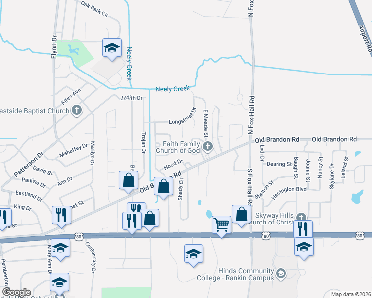 map of restaurants, bars, coffee shops, grocery stores, and more near 502 Meade Court in Pearl