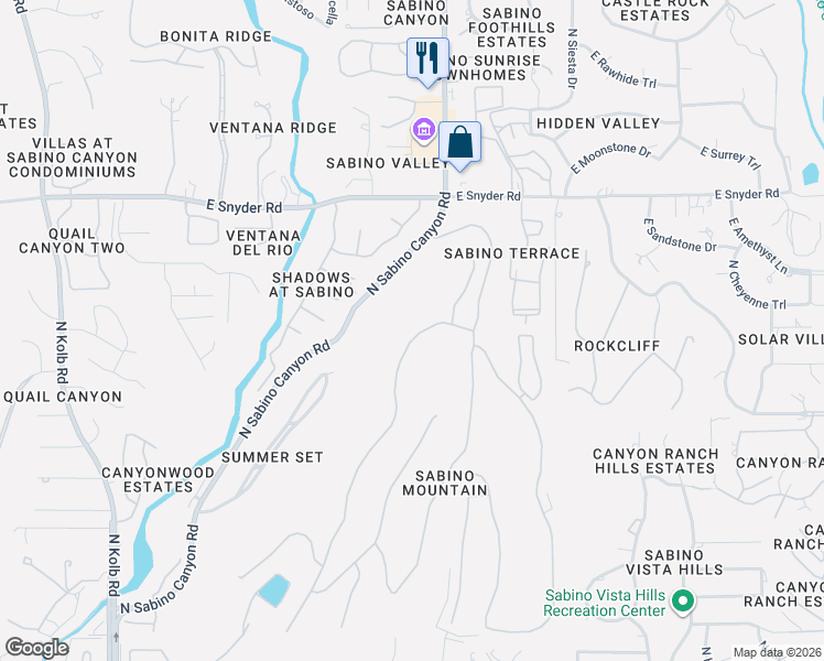 map of restaurants, bars, coffee shops, grocery stores, and more near 4545 North Black Rock Drive in Tucson