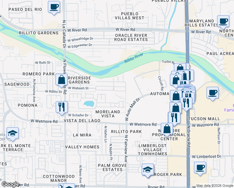 map of restaurants, bars, coffee shops, grocery stores, and more near 4537 North Fairview Avenue in Tucson