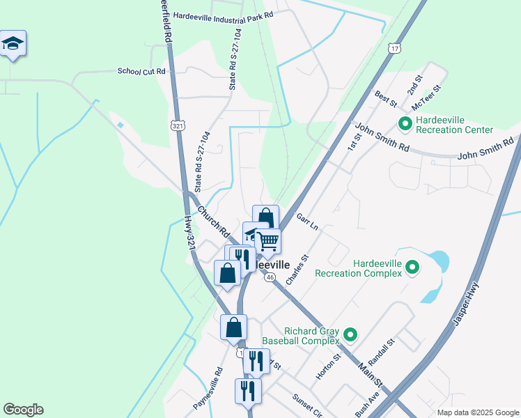 map of restaurants, bars, coffee shops, grocery stores, and more near 106 S-27-292 in Hardeeville
