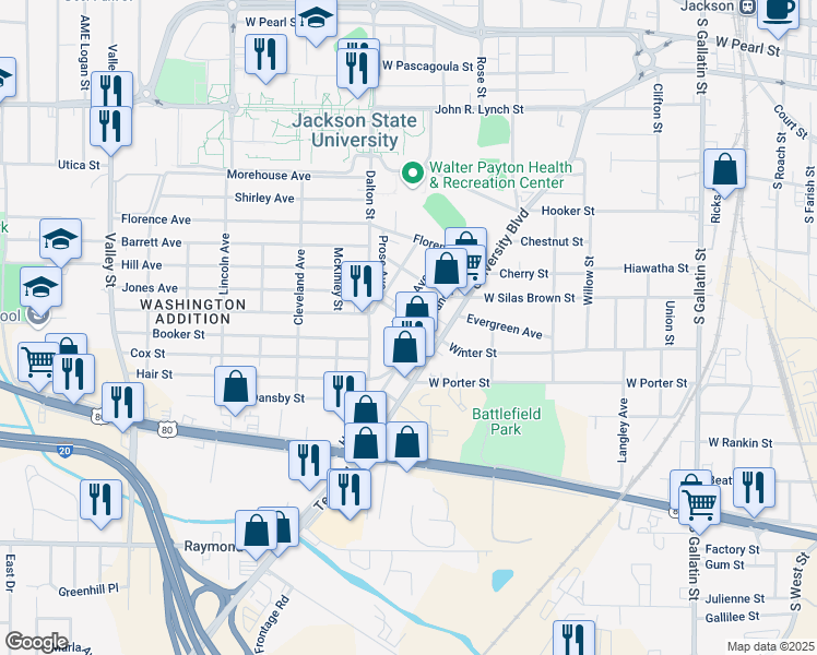 map of restaurants, bars, coffee shops, grocery stores, and more near 1240 Fairmont Avenue in Jackson