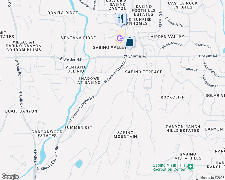 map of restaurants, bars, coffee shops, grocery stores, and more near 4545 North Black Rock Drive in Tucson