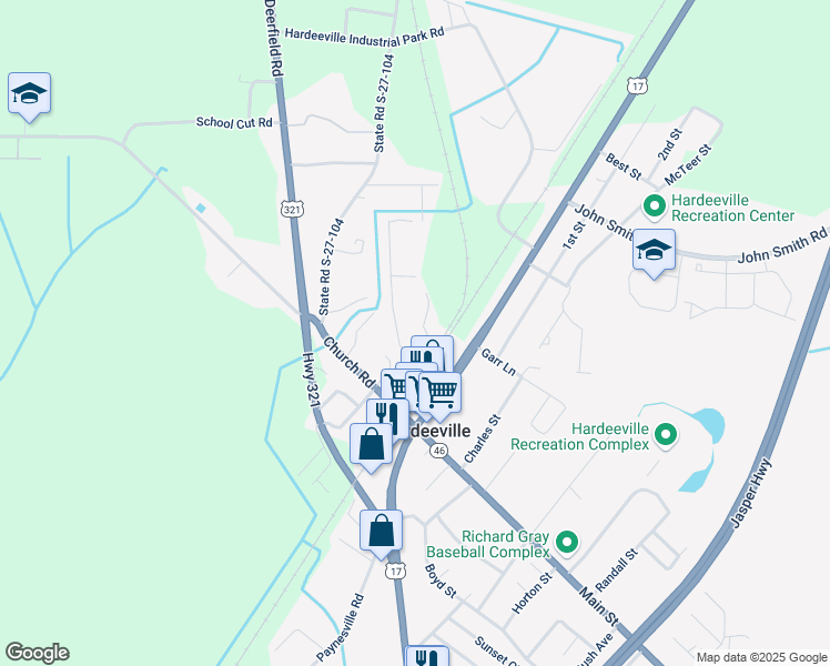 map of restaurants, bars, coffee shops, grocery stores, and more near 106 S-27-292 in Hardeeville