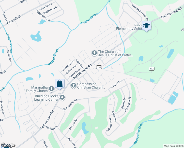 map of restaurants, bars, coffee shops, grocery stores, and more near 122 Barfield Way in Rincon