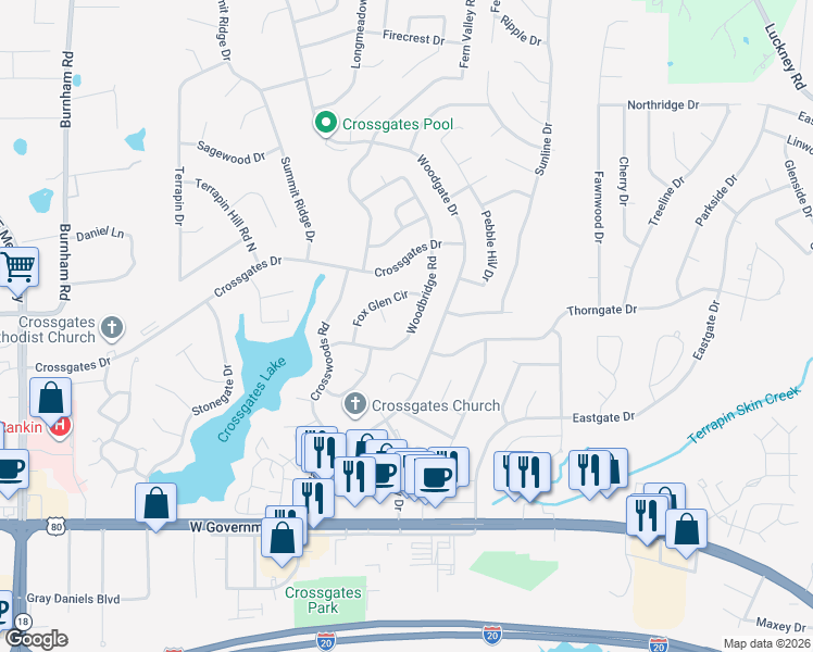 map of restaurants, bars, coffee shops, grocery stores, and more near 33 Woodbridge Road in Brandon