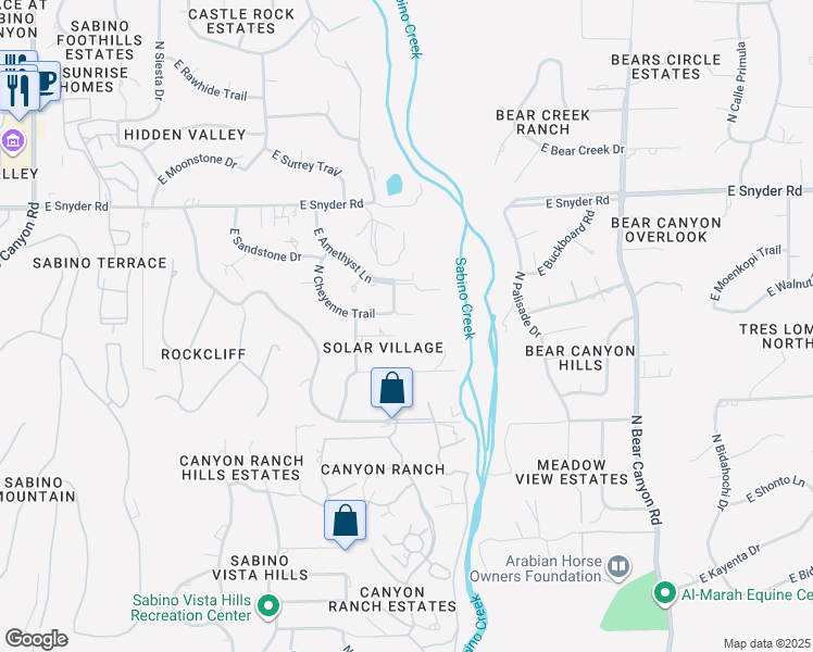 map of restaurants, bars, coffee shops, grocery stores, and more near 8561 East Solar Place in Tucson