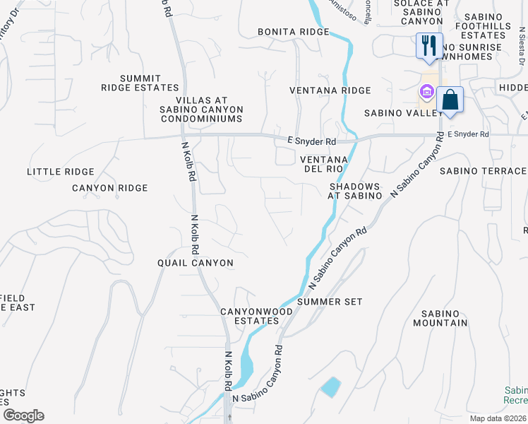map of restaurants, bars, coffee shops, grocery stores, and more near 4607 North Mountain Quail Road in Tucson
