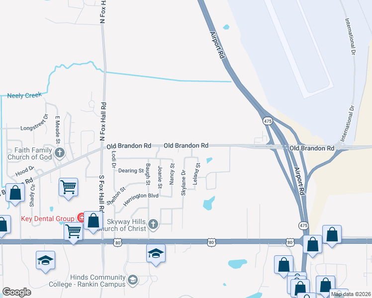map of restaurants, bars, coffee shops, grocery stores, and more near 4263 Old Brandon Road in Pearl