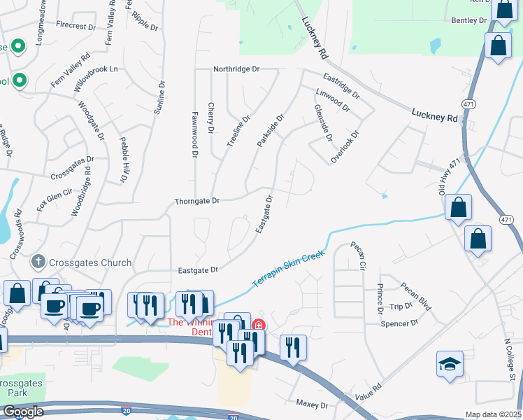 map of restaurants, bars, coffee shops, grocery stores, and more near 59 Eastgate Drive in Brandon