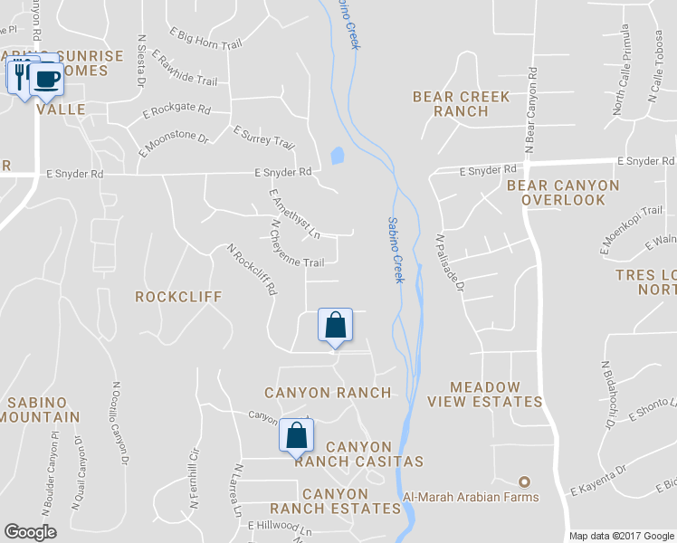 map of restaurants, bars, coffee shops, grocery stores, and more near 8561 East Solar Place in Tucson