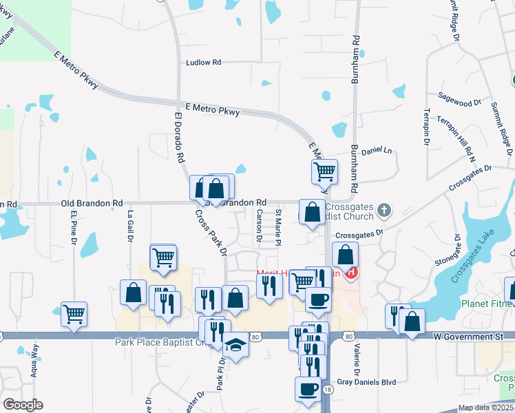 map of restaurants, bars, coffee shops, grocery stores, and more near 3103 Carson Dr in Pearl