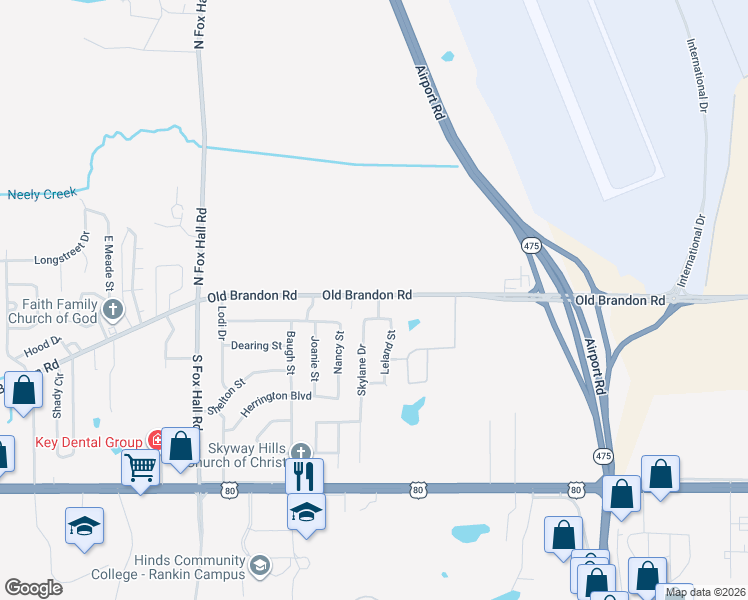 map of restaurants, bars, coffee shops, grocery stores, and more near 4263 Old Brandon Road in Pearl