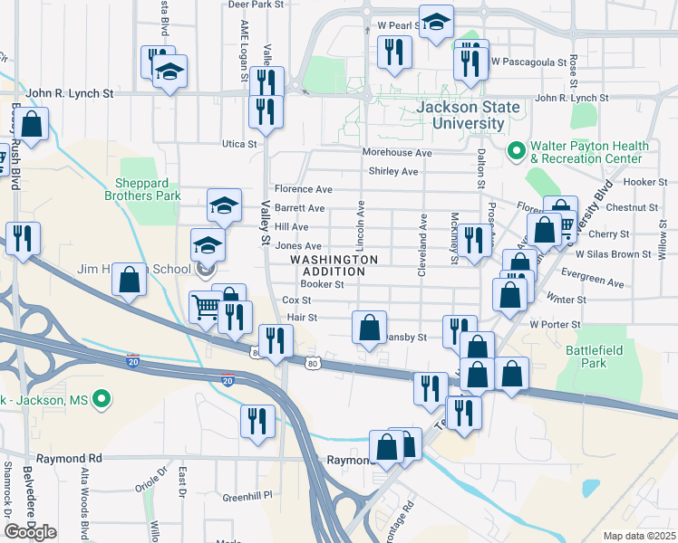 map of restaurants, bars, coffee shops, grocery stores, and more near 1701 Topp Avenue in Jackson