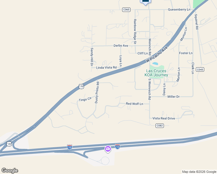 map of restaurants, bars, coffee shops, grocery stores, and more near 6010 Dry Canyon Road in Las Cruces
