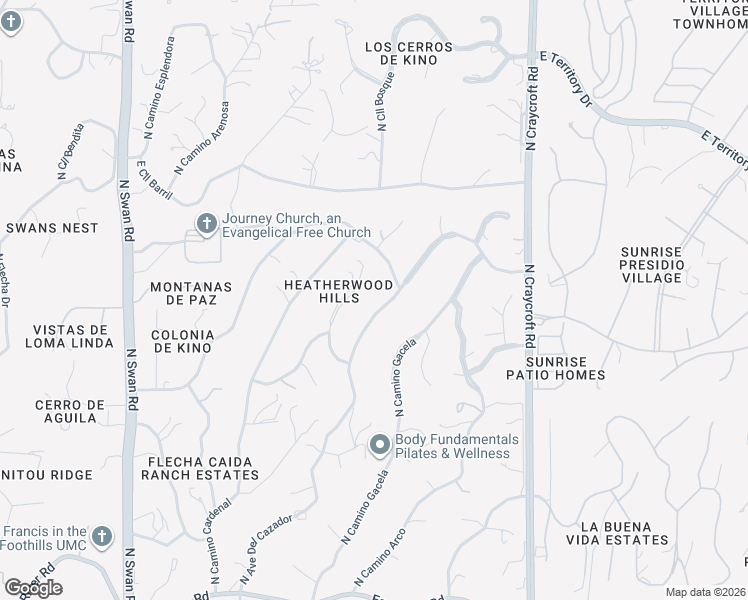 map of restaurants, bars, coffee shops, grocery stores, and more near 4581 North Avenida Del Cazador in Tucson