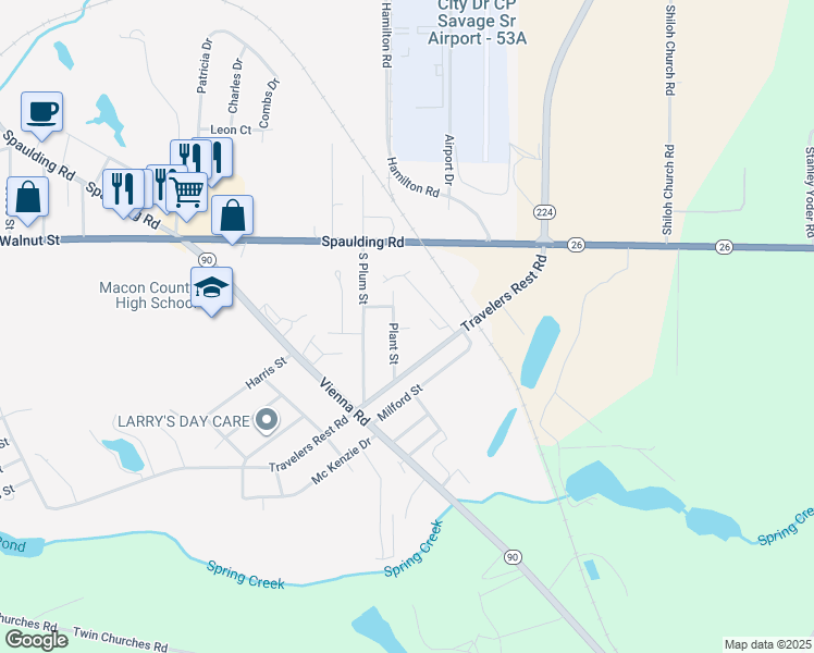 map of restaurants, bars, coffee shops, grocery stores, and more near 638 Plant Street in Montezuma